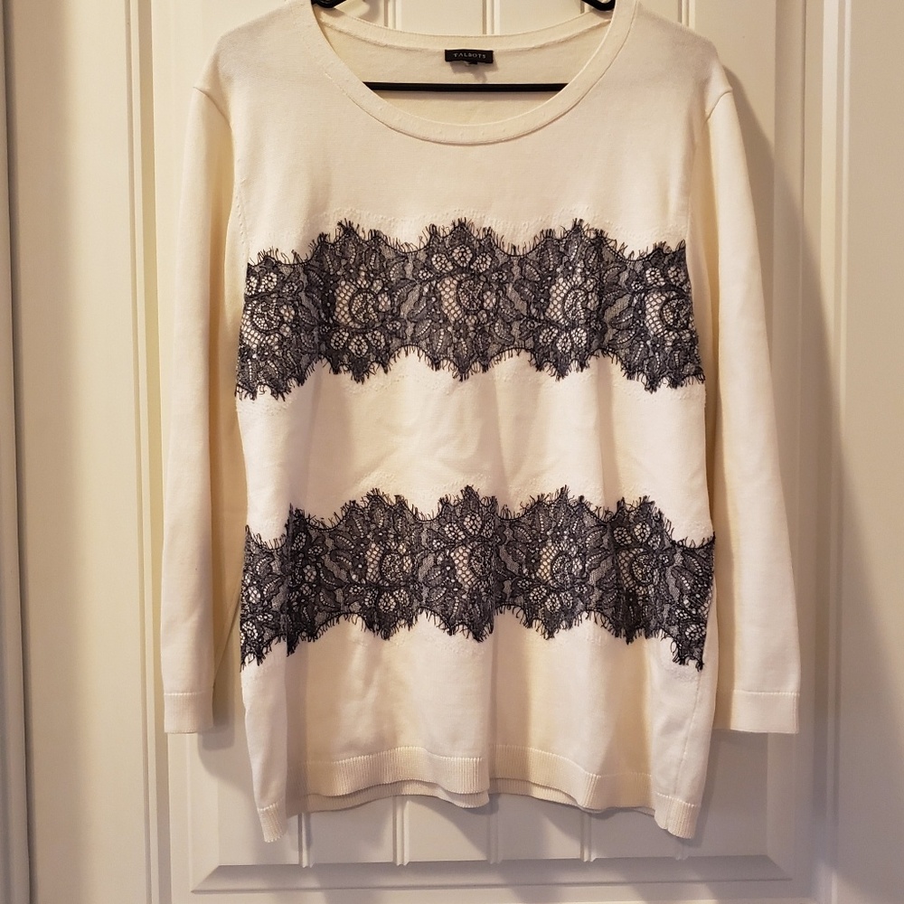 Cream and Black Lace Talbots Sweater